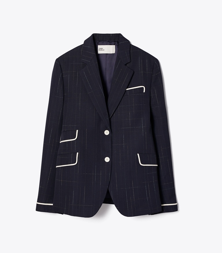 Tory Burch designer vestes Veste en laine Buddy dans Dark Navy / Copper de face