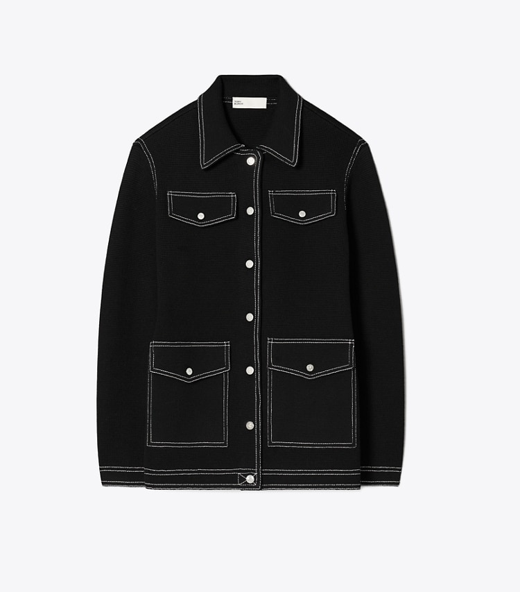 Tory Burch designer sweaters Veste en laine surpiquée in Black front