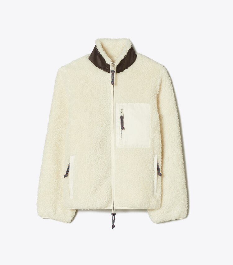 Tory Burch designer manteaux Veste en molleton colorblock dans Ivory de face