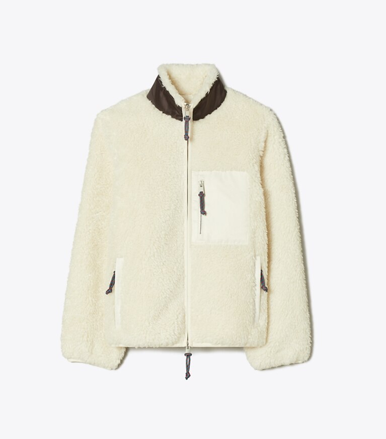 Tory Burch designer manteaux Veste en molleton colorblock dans Ivory de face