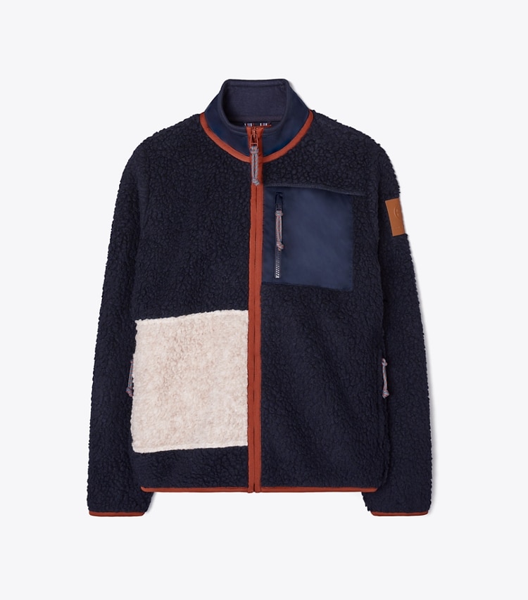 Tory Sport designer manteaux Veste en polaire color-block dans Tory Navy de face