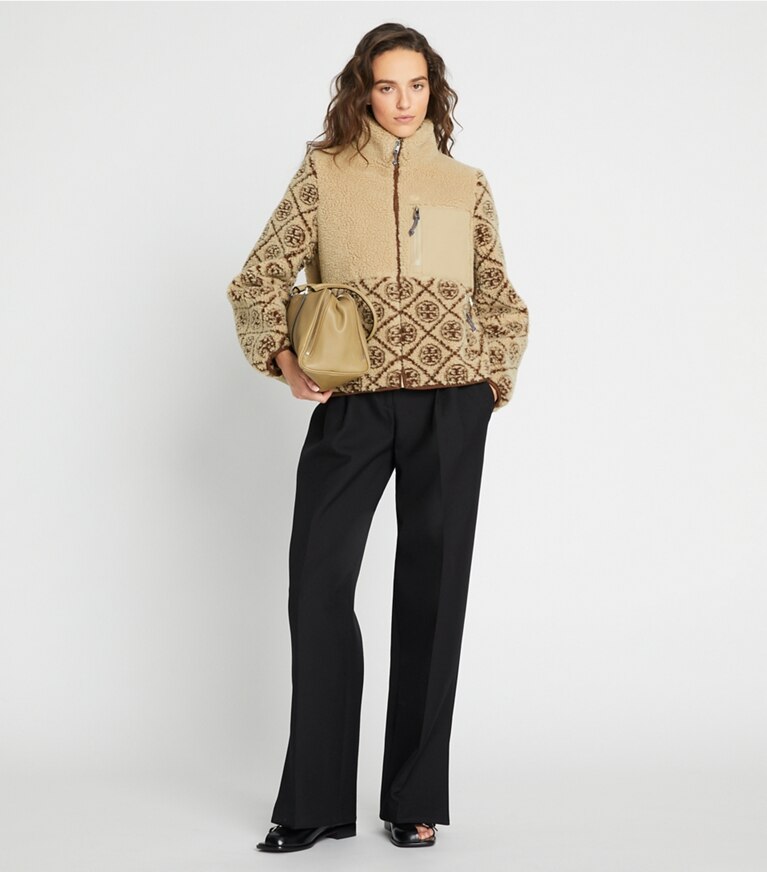 Tory Burch designer manteaux Veste en polaire T Monogram in Oatmeal front