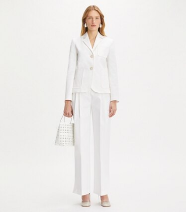 Tory Burch designer vestes Veste en sergé de coton in White sur mannequin, devant