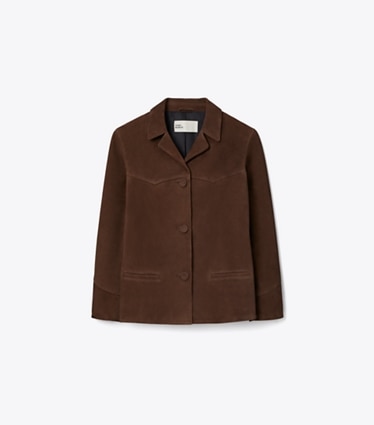 Tory Burch designer vestes Veste en suède dans Light Chocolate de face