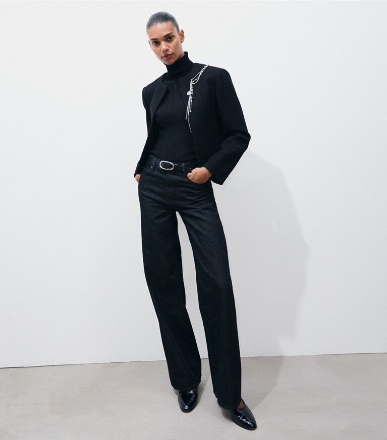 Tory Burch designer vestes Veste en tissu bouclé brodé in BLACK additional on model