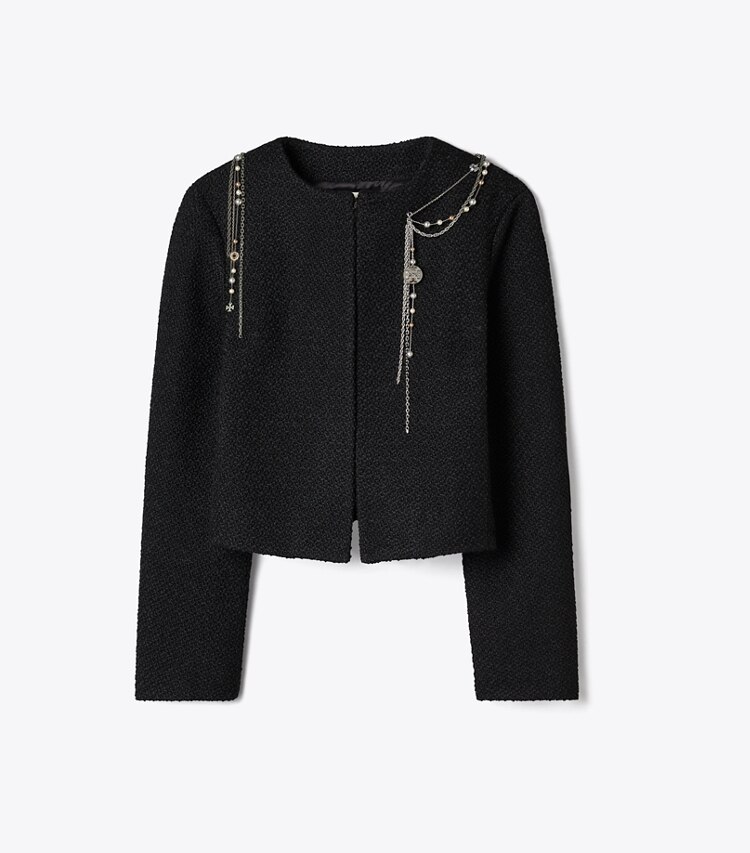 Tory Burch designer vestes Veste en tissu bouclé brodé in BLACK front