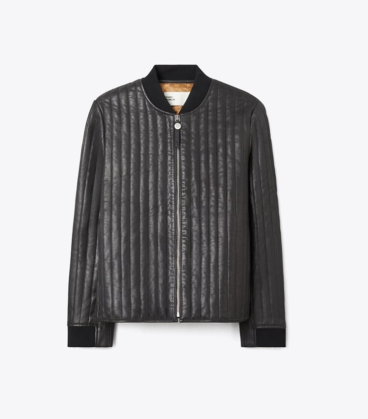 Tory Burch designer vestes Veste matelassée en cuir dans Black de face