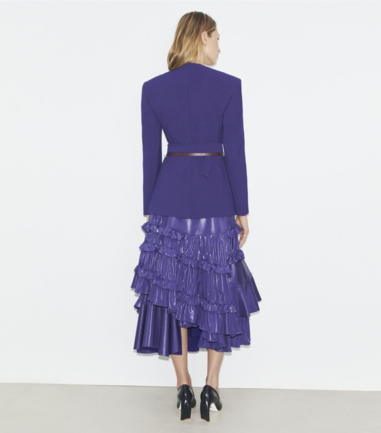 Tory Burch designer vestes Veste portefeuille asymétrique en jersey piqué in Ballpoint Blue front