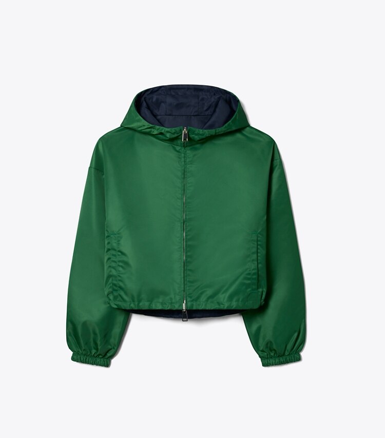 Tory Burch designer vestes Veste réversible en nylon coupe 7/8 dans Dark Green / Navy de face