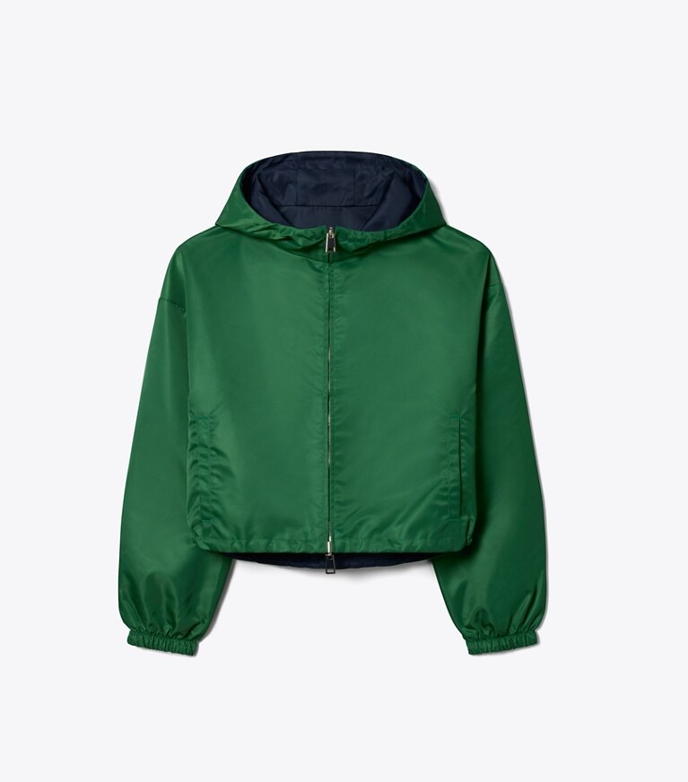 Tory Burch designer vestes Veste réversible en nylon coupe 7/8 dans Dark Green / Navy de face