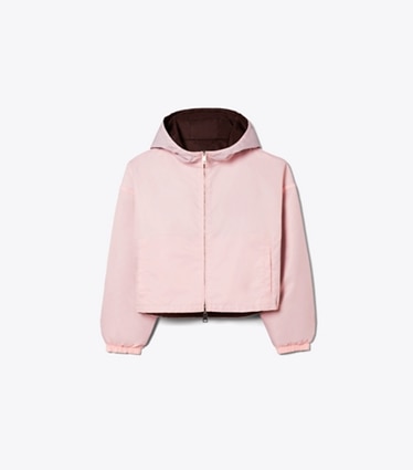 Tory Burch designer vestes Veste réversible en nylon coupe 7/8 dans Rose / Dark Bordeaux de face