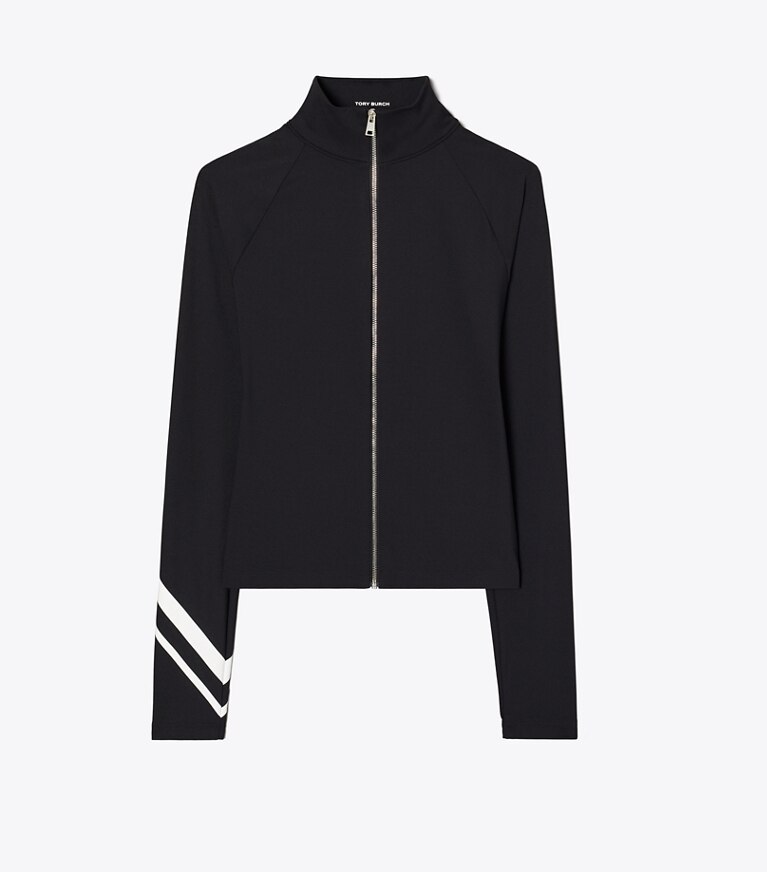 Tory Burch designer hauts Veste zippée Chevron in BLACK front