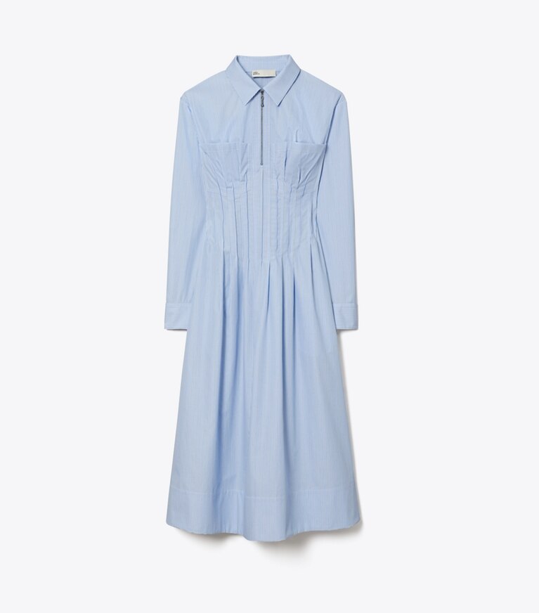 Tory Burch diseñador vestidos Vestido camisero a rayas en Blue Stripe frente
