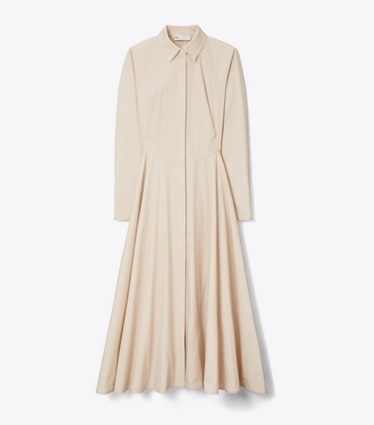 Tory Burch diseñador vestidos Vestido camisero de algodón ceñido en Pale Sand frente
