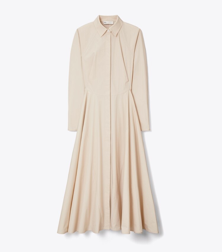 Tory Burch diseñador vestidos Vestido camisero de algodón ceñido en Pale Sand frente