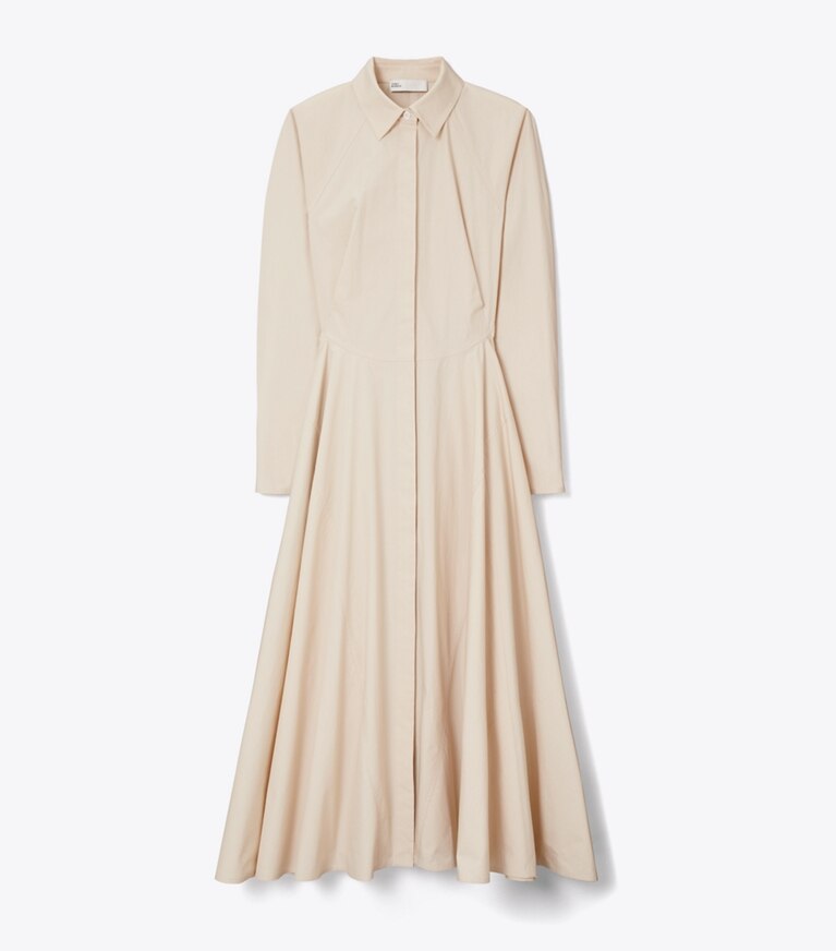 Tory Burch diseñador vestidos Vestido camisero de algodón ceñido en Pale Sand frente