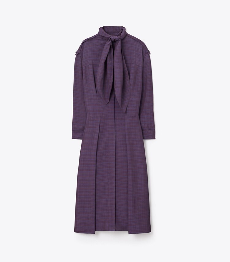 Tory Burch diseñador vestidos Vestido camisero de jacquard con lazo al frente en Blue Slate / Cherrywood frente