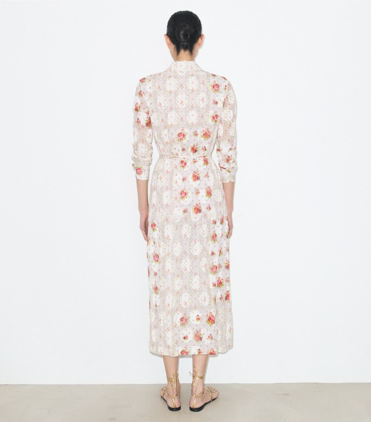 Tory Burch diseñador vestidos Vestido camisero de jacquard de algodón en Multi Floral parte posterior en modelo