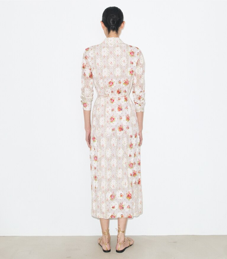 Tory Burch diseñador vestidos Vestido camisero de jacquard de algodón en Multi Floral parte posterior en modelo
