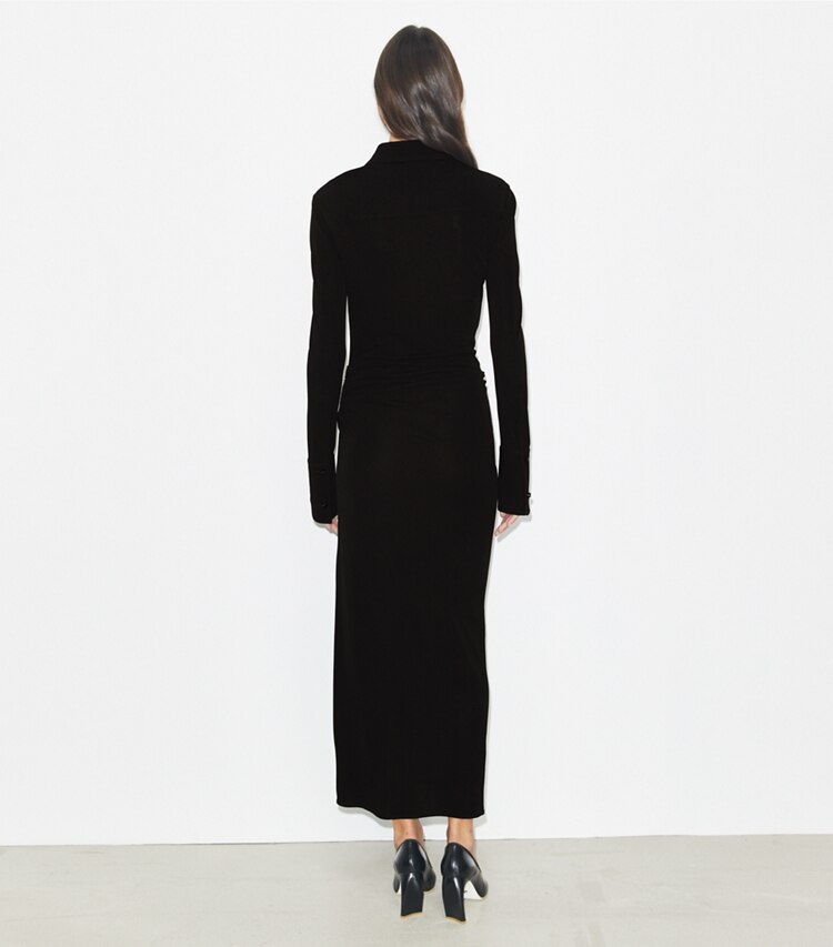 Tory Burch diseñador vestidos Vestido camisero de jersey en Black parte posterior en modelo