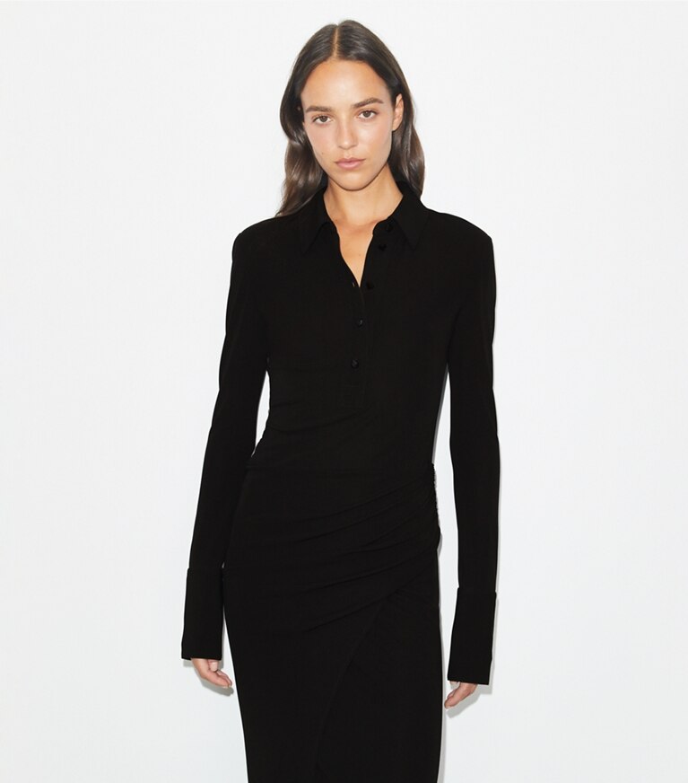 Tory Burch diseñador vestidos Vestido camisero de jersey en Black detalle en modelo