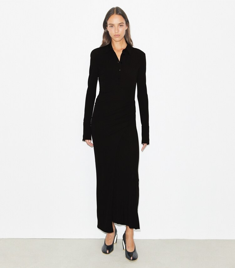 Tory Burch diseñador vestidos Vestido camisero de jersey en Black frente en modelo