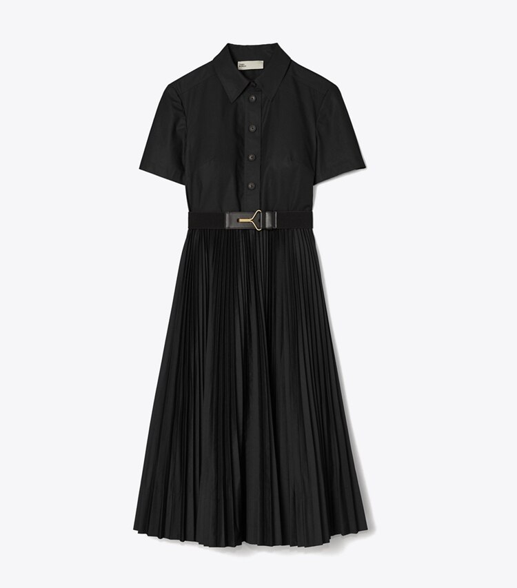 Tory Burch diseñador vestidos Vestido camisero de poplín plisado en Black frente