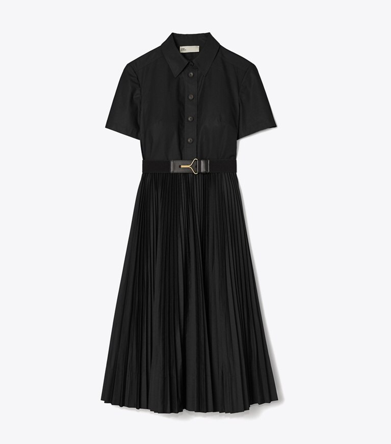 Tory Burch diseñador vestidos Vestido camisero de poplín plisado en Black frente