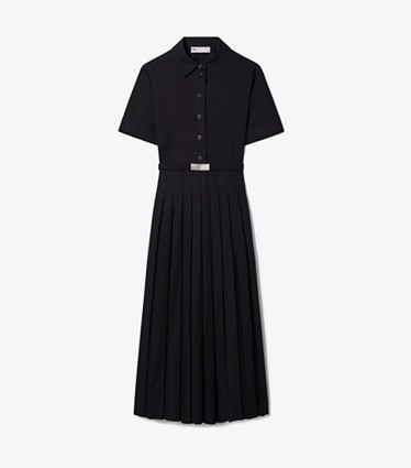 Tory Burch diseñador vestidos Vestido camisero de poplín plisado en Black frente