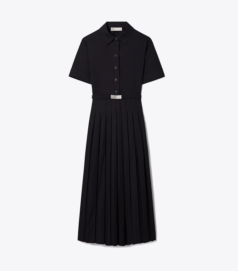 Tory Burch diseñador vestidos Vestido camisero de poplín plisado en Black frente