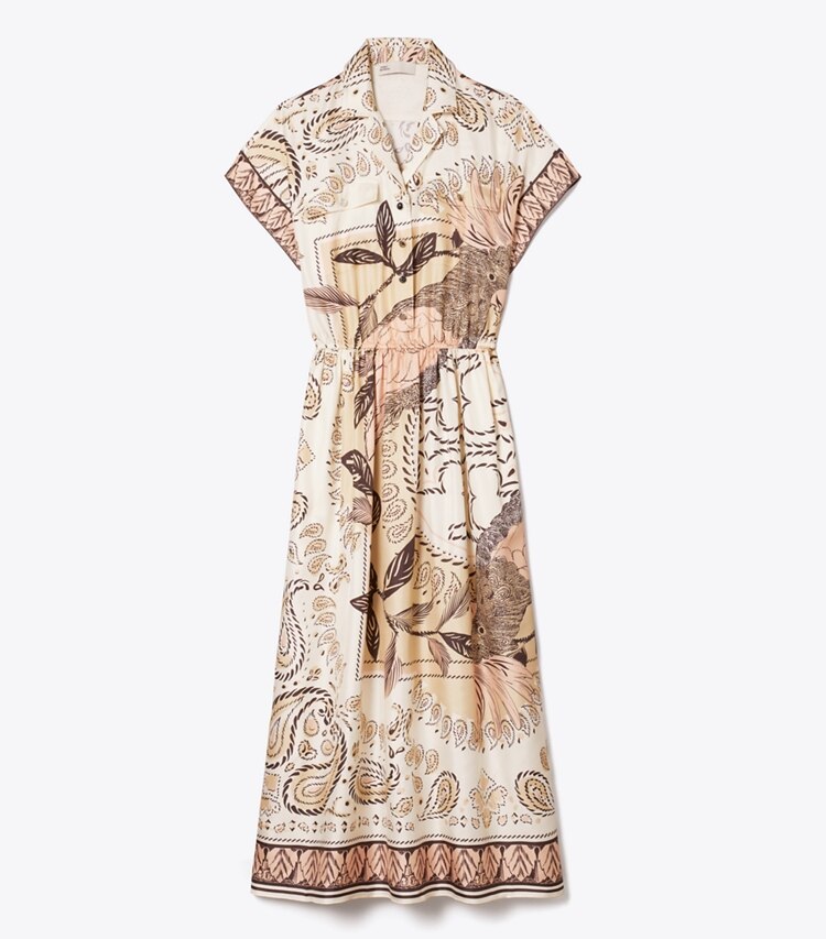 Tory Burch diseñador vestidos Vestido camisero de seda con cintura en Pink Cockatoo frente