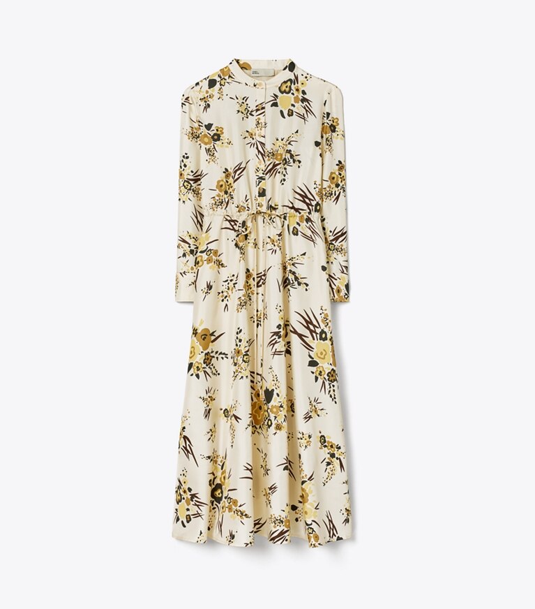 Tory Burch diseñador vestidos Vestido camisero de seda estampada en French Cream Multi frente