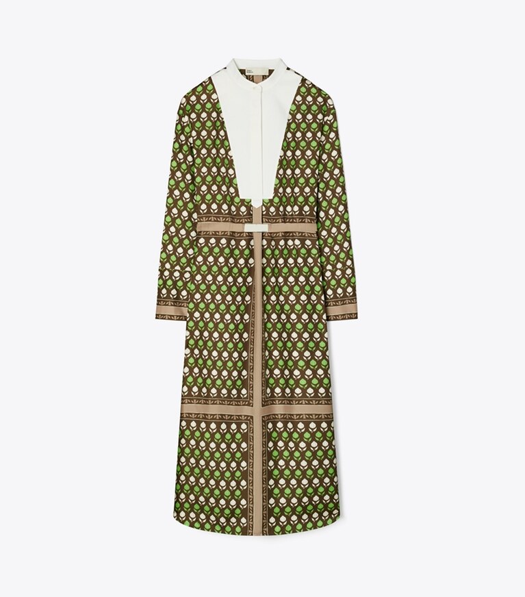 Tory Burch diseñador vestidos Vestido camisero de seda en Chocolate Pomegranate frente