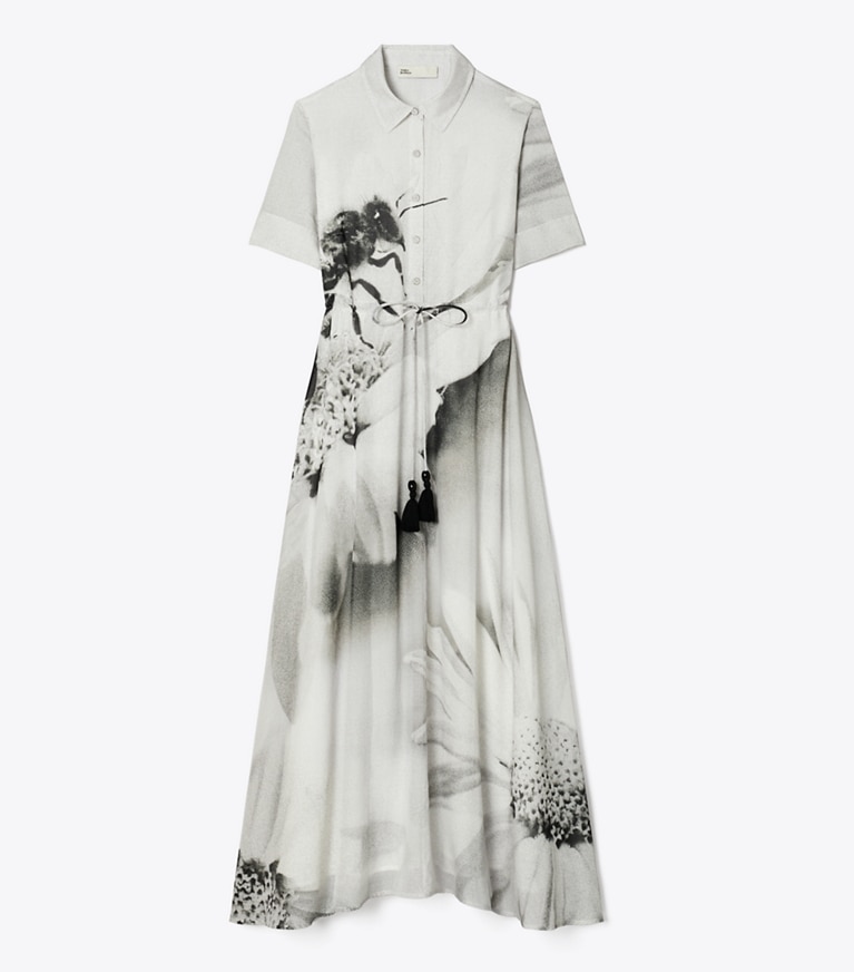 Tory Burch diseñador vestidos Vestido camisero de voile de algodón y seda en Gray Bee frente