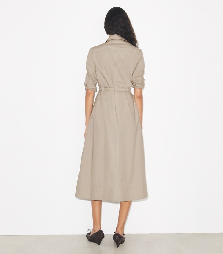 Tory Burch diseñador vestidos Vestido camp de algodón en Gray parte posterior en modelo