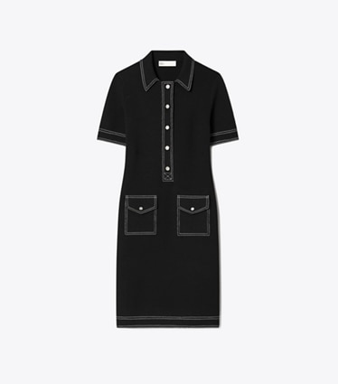 Tory Burch diseñador vestidos Vestido campestre de lana con pespuntes en Black frente