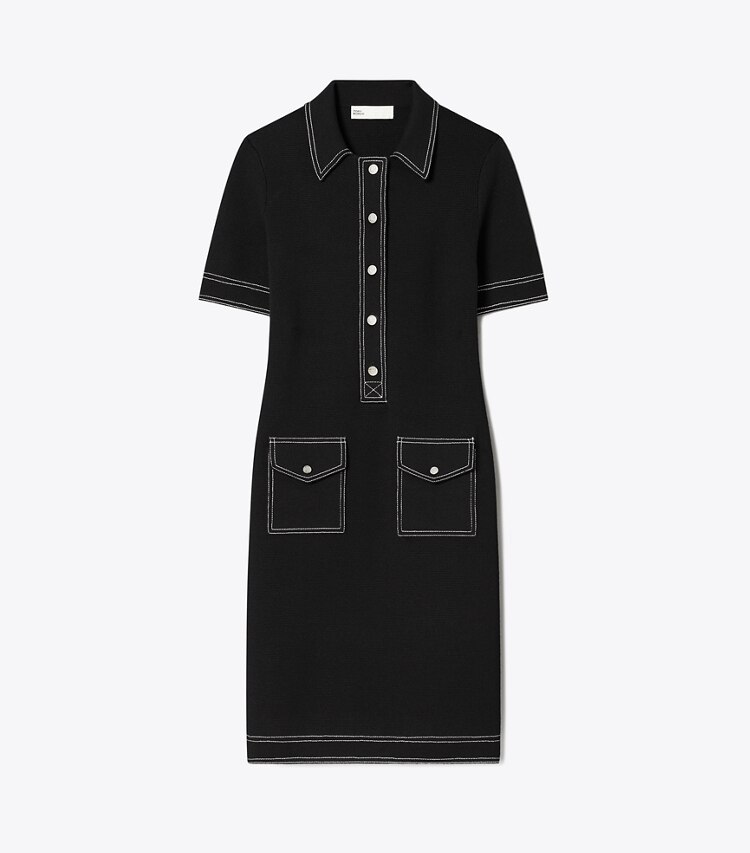Tory Burch diseñador vestidos Vestido campestre de lana con pespuntes en Black frente