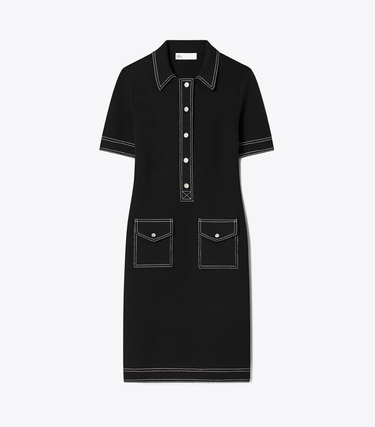 Tory Burch diseñador vestidos Vestido campestre de lana con pespuntes en Black frente