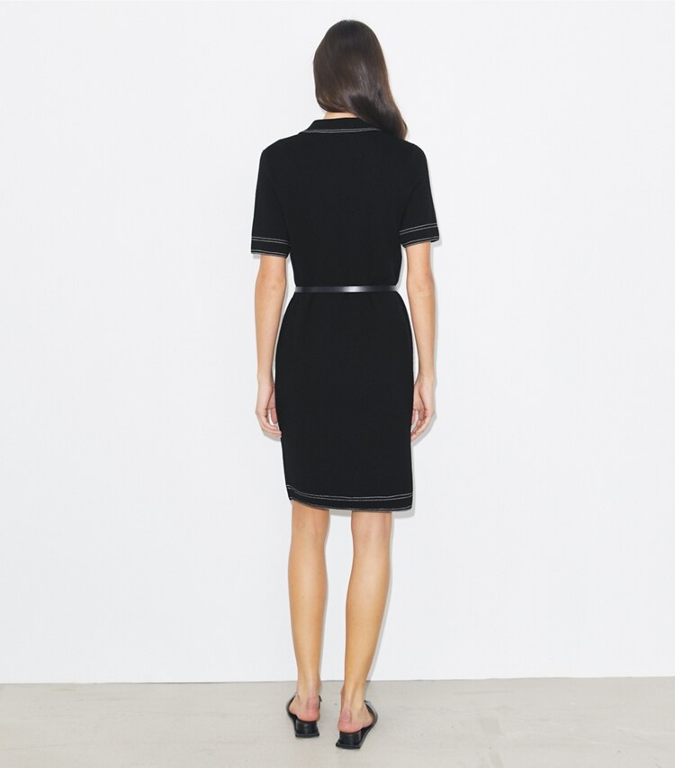 Tory Burch diseñador vestidos Vestido campestre de lana con pespuntes en Black parte posterior en modelo