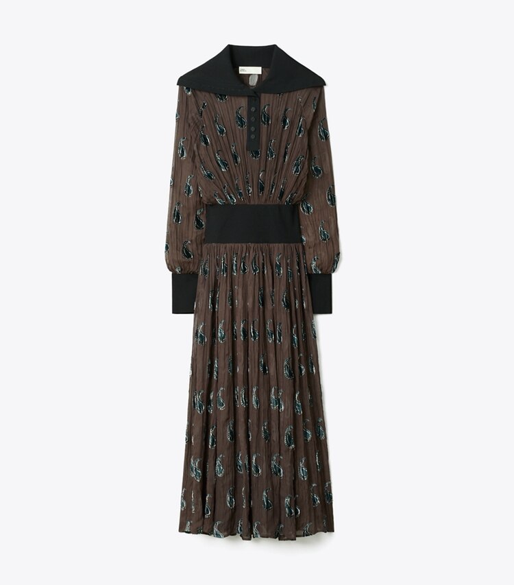 Tory Burch diseñador vestidos Vestido con cintura acanalada en Brown Paisley frente