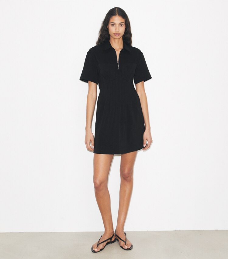 Tory Burch diseñador vestidos Vestido con cremallera en la parte delantera en Black frente en modelo
