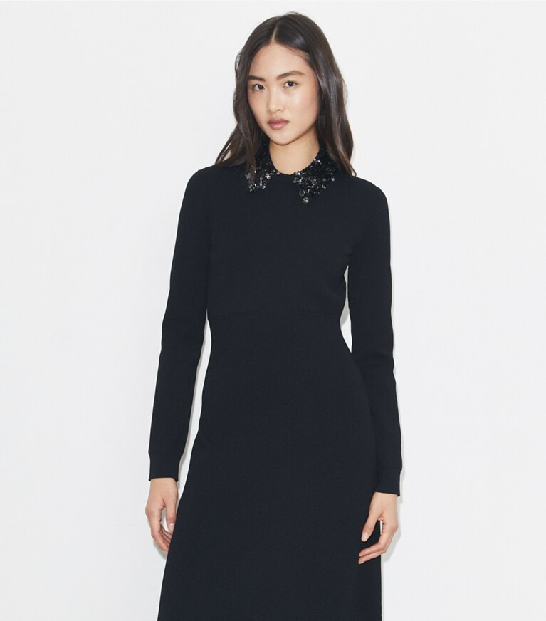 Tory Burch diseñador vestidos Vestido con cuello adornado en Black detalle en modelo