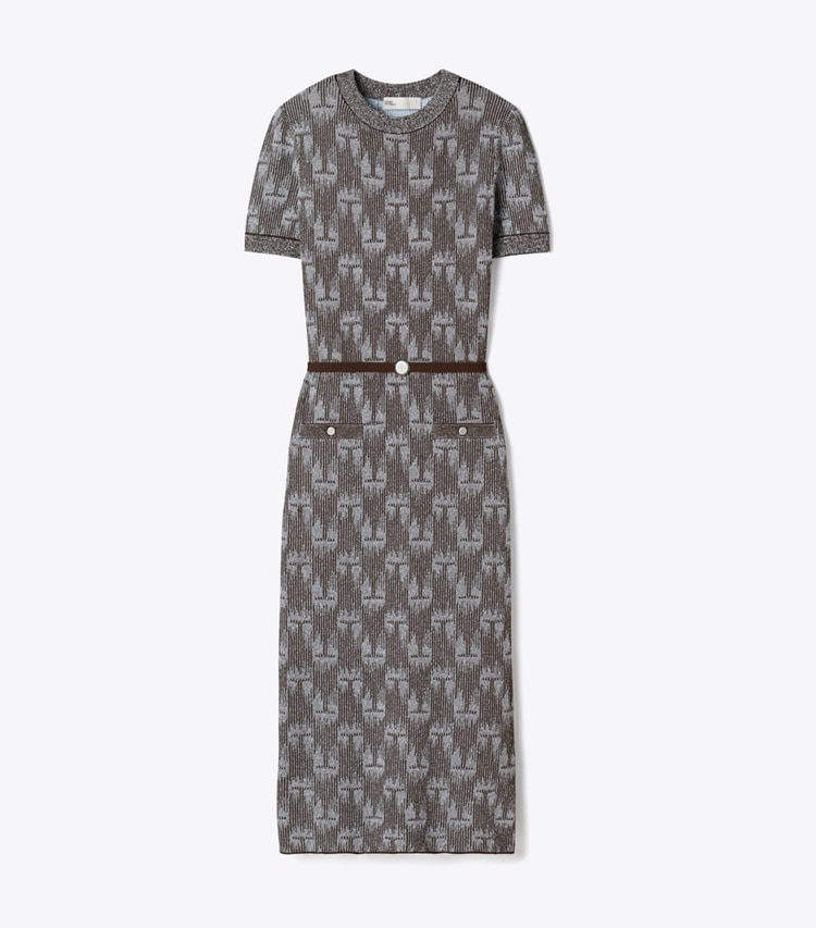 Tory Burch diseñador vestidos Vestido con logotipo de jacquard en Cool Mist / Chocolate frente