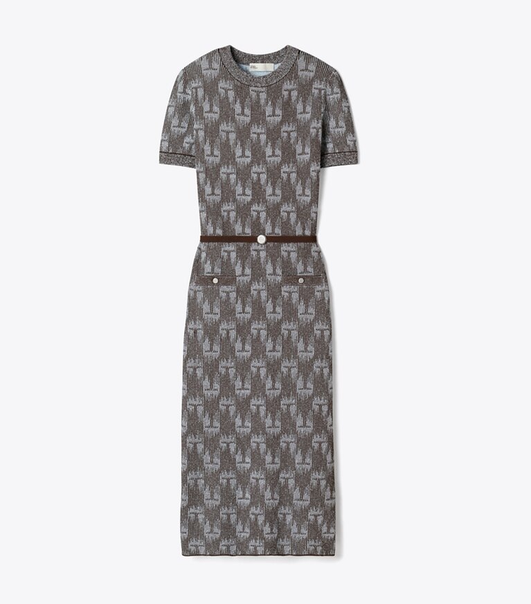 Tory Burch diseñador vestidos Vestido con logotipo de jacquard en Cool Mist / Chocolate frente