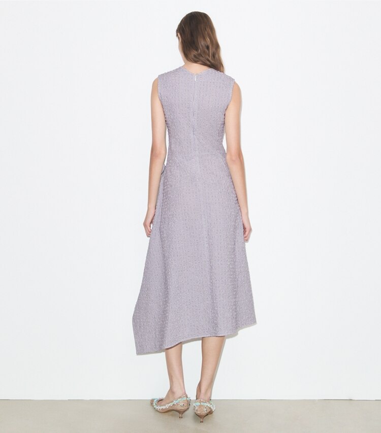 Tory Burch diseñador vestidos Vestido cruzado de algodón asimétrico en White / Pink parte posterior en modelo