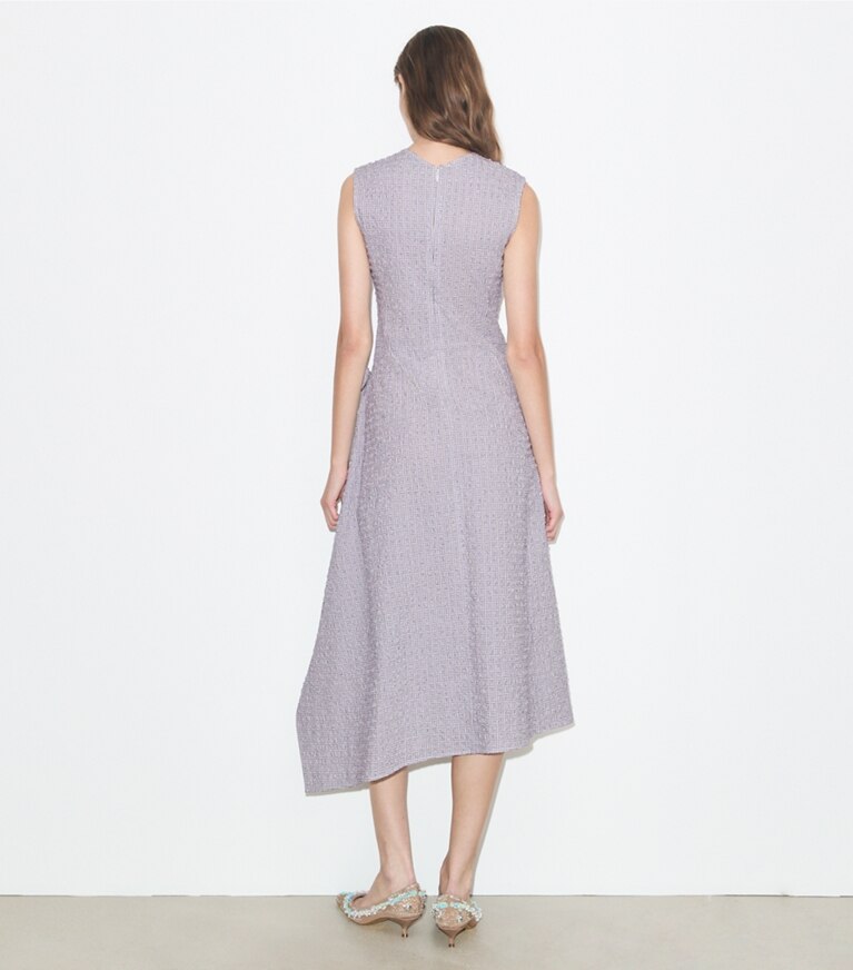 Tory Burch diseñador vestidos Vestido cruzado de algodón asimétrico en White / Pink parte posterior en modelo