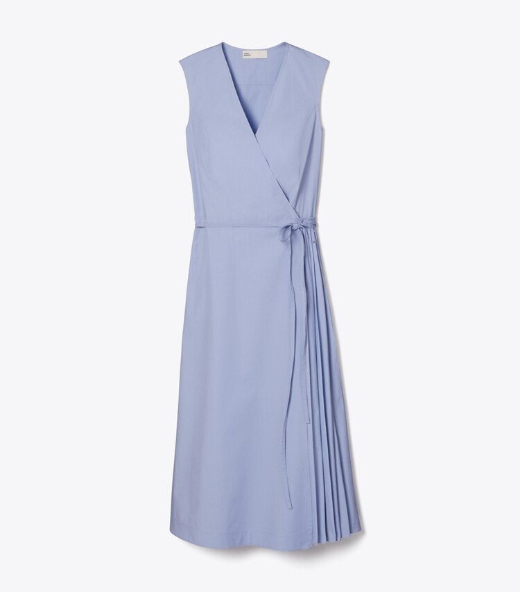 Tory Burch diseñador vestidos Vestido cruzado de algodón plisado en Pale Blue frente
