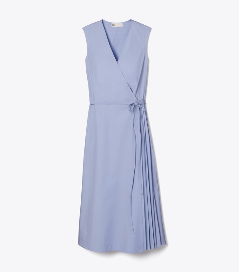 Tory Burch diseñador vestidos Vestido cruzado de algodón plisado en Pale Blue frente