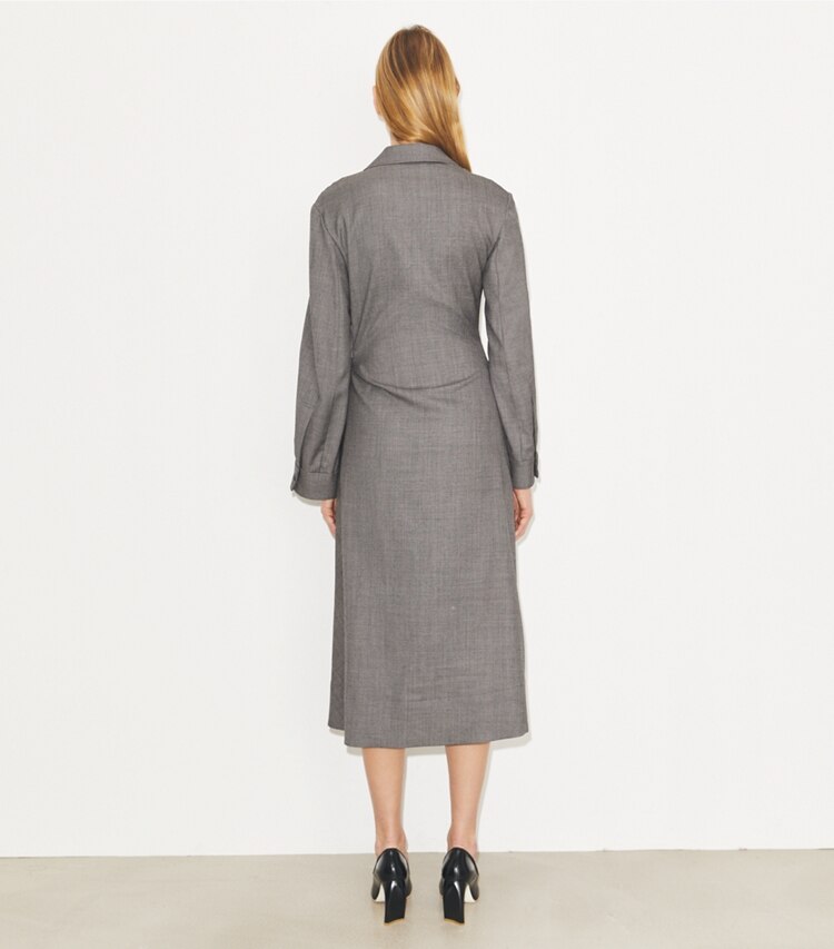 Tory Burch diseñador vestidos Vestido cruzado de lana en Black / Gray parte posterior en modelo