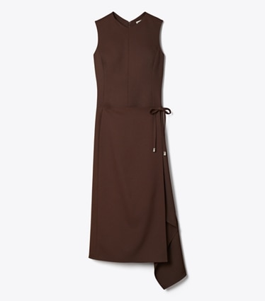 Tory Burch diseñador vestidos Vestido cruzado de sarga en Light Chocolate frente